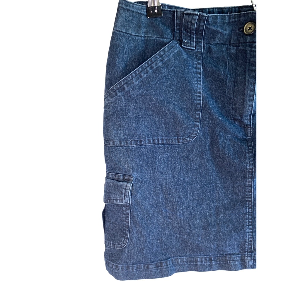 Chaus Womens Denim Jean Skirt Dark Wash Cargo Pocket Stretch Mini Skirt Size 10 - Picture 2 of 10